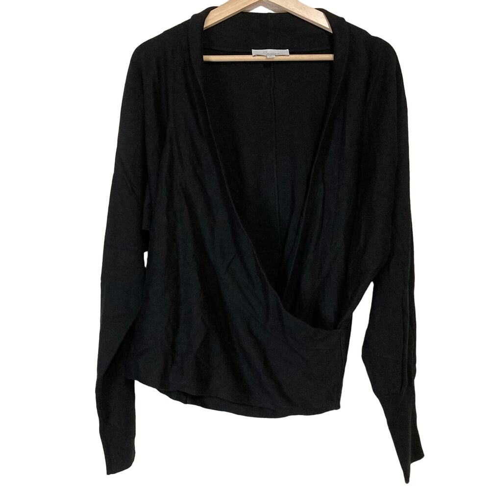A518967 ENCORE by Idina Menzel Wrap Front Dolman Sweater Jet Black L